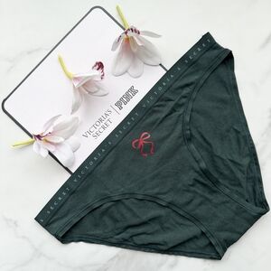 NWOT VICTORIA'S SECRET STRETCH COTTON SMOOTH BIKINI PANTY IN DEEP FOREST BOW PRI